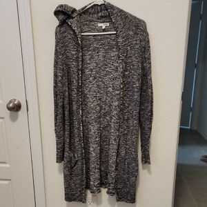 Sonoma Women's Black and White Hooded Cardigan